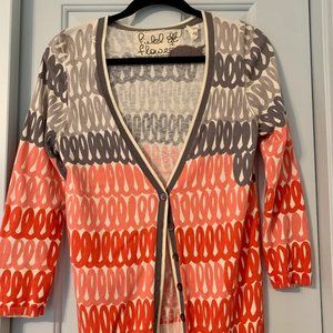 Anthropologie Field Flowers loop stack pink, white, grey cardigan, Small